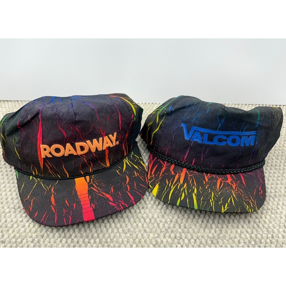 Vintage Nylon Hat Cap Lot SnapBack Trucker Black Rope 90s Roadway Valcom Tie Dye